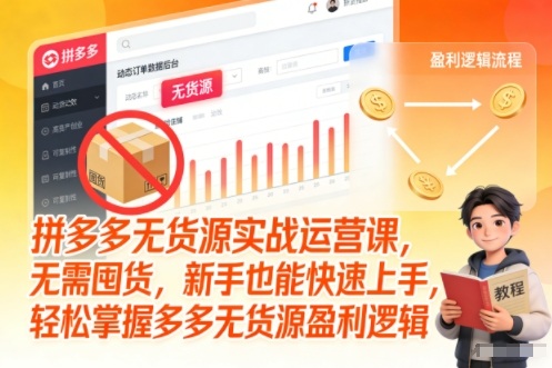 拼多多无货源实战运营课，无需囤货，新手也能快速上手，轻松掌握多多无货源盈利逻辑-洛柒笔记