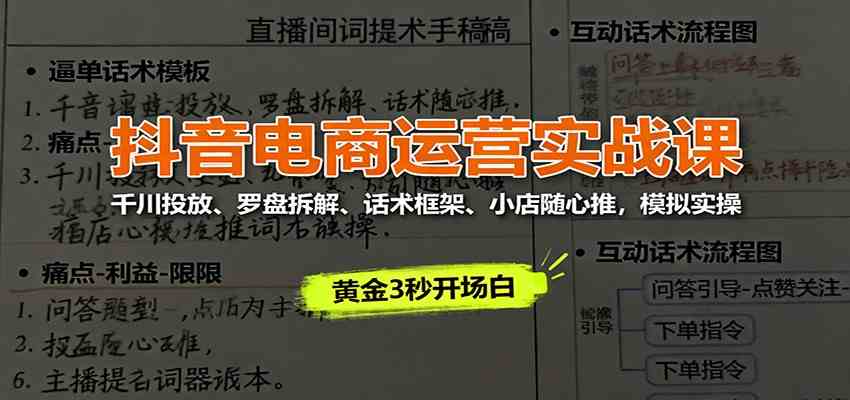 抖音电商运营实战课：千川投放、罗盘拆解、话术框架、小店随心推，模拟实操-洛柒笔记
