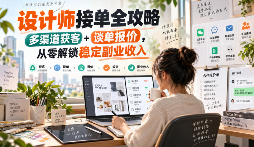 设计师接单全攻略-无水印，多渠道获客+谈单报价，从零解锁稳定副业收入-洛柒笔记