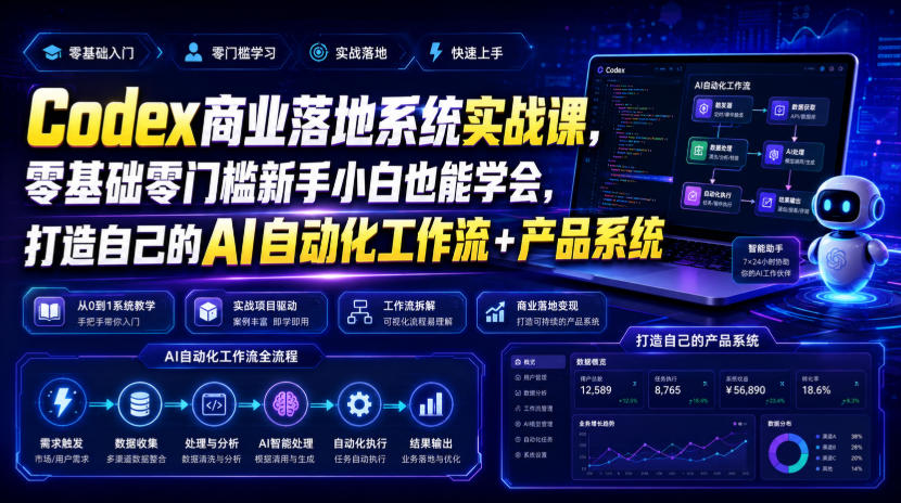 Codex商业落地系统实战课，零基础零门槛新手小白也能学会，打造自己的AI自动化工作流+产品系统（更新）-洛柒笔记