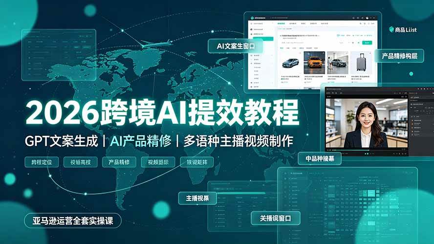 （19286期）2026跨境AI提效教程·GPT文案生成｜AI产品精修｜多语种主播视频制作，亚马逊运营全套实操课-洛柒笔记