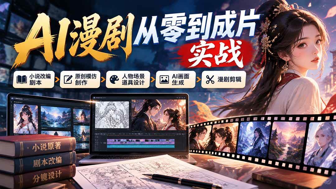 （21069期）AI漫剧从零到成片实战：小说改编剧本、原创模仿创作、人物场景道具设计、AI画面生成与漫剧剪辑-洛柒笔记