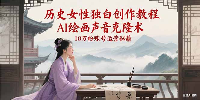 历史女性独白创作教程，AI绘画声音克隆术，10万粉账号运营秘籍-洛柒笔记
