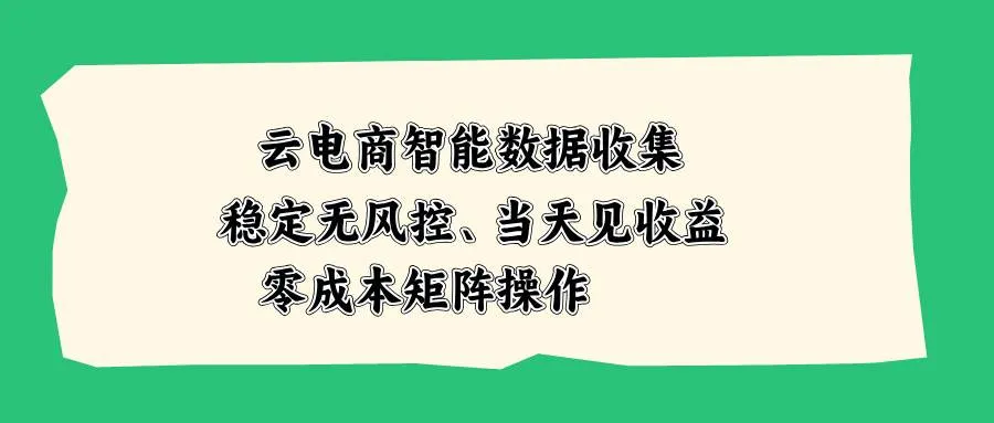 云电商智能数据收集，稳定无风控，当天见收益，零成本矩阵操作-洛柒笔记