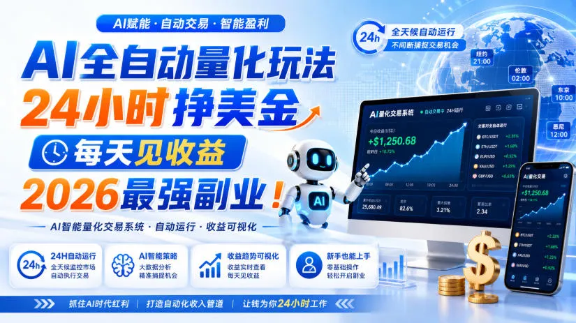 AI全自动量化玩法，24小时挣美金，每天见收益，2026最强副业！-洛柒笔记