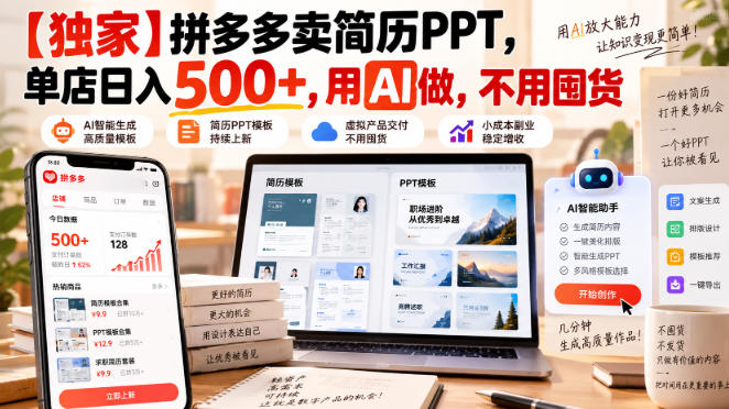【独家】拼多多卖简历PPT,单店日入500+,用AI做,不用囤货