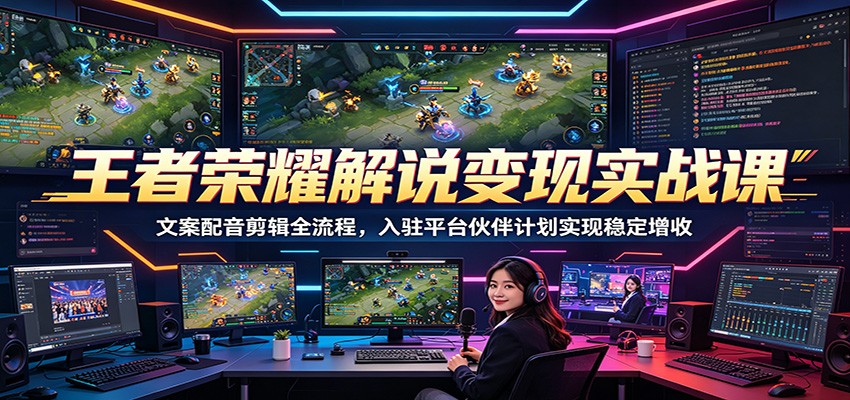 王者荣耀解说变现实战课：文案配音剪辑全流程，入驻平台伙伴计划实现稳定增收-洛柒笔记