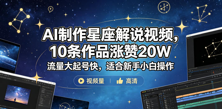 AI制作星座解说视频，10条作品涨赞20W，流量大起号快，适合新手小白操作-洛柒笔记