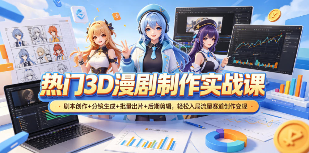 热门3D漫剧制作实战课，剧本创作+分镜生成+批量出片+后期剪辑，轻松入局流量赛道创作变现-洛柒笔记