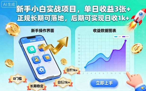 新手小白实战项目,单日收益3张+,正规长期可落地,后期可实现日收1k+-洛柒笔记