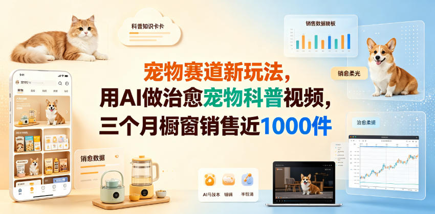 宠物赛道新玩法，用AI做治愈宠物科普视频，三个月橱窗销售近1000件【详细教学】-洛柒笔记