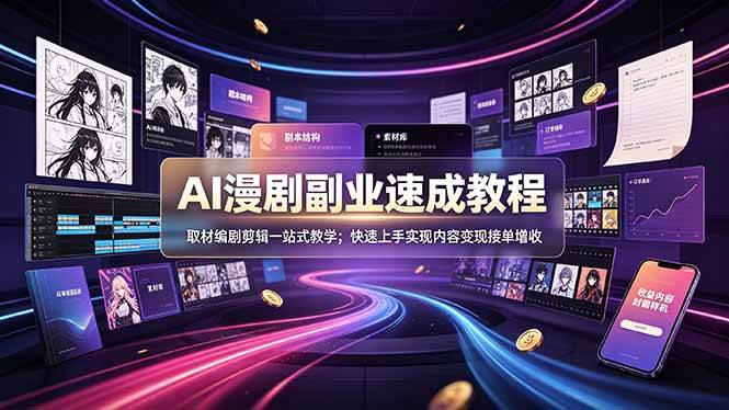 （19157期）AI漫剧副业速成教程，取材编剧剪辑一站式教学；快速上手实现内容变现接单增收-洛柒笔记