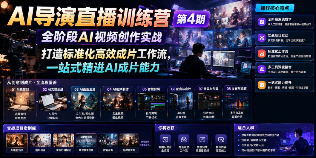 AI导演直播训练营第4期｜全阶段AI视频创作实战，打造标准化高效成片工作流，一站式精进AI成片能力-洛柒笔记