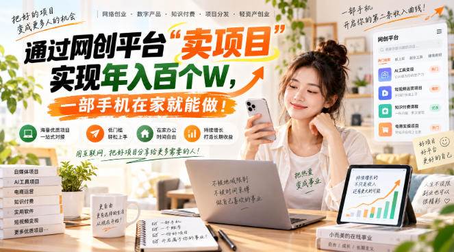 （20658期）网创平台“卖项目”实现年入百万，一部手机在家就能做！