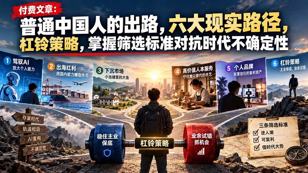 （21058期）付费文章：普通中国人的出路，六大现实路径，杠铃策略，掌握筛选标准对抗时代不确定性-洛柒笔记