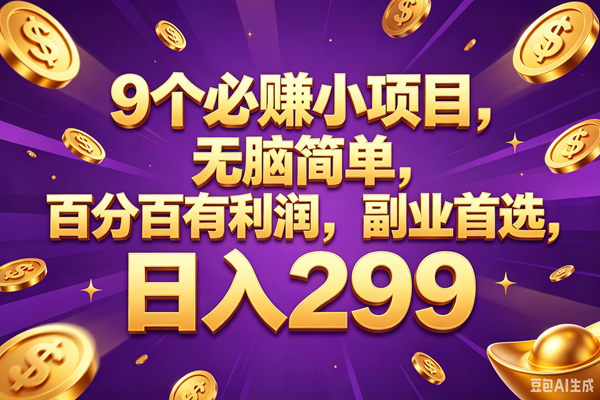 （18736期）9个必赚的小项目，百分百赚元子，无脑简单，副业首选，日入299+-洛柒笔记
