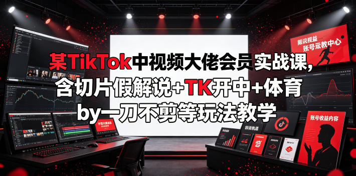 某TikTok中视频大佬会员实战课，含切片假解说+TK开中+体育by一刀不剪等玩法教学-洛柒笔记