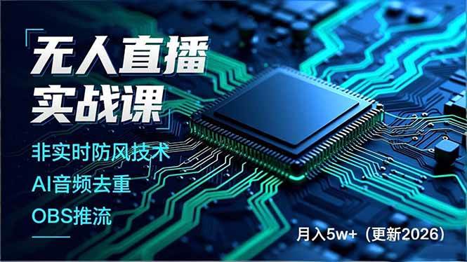 （18399期）无人直播实战课（更新5月10），非实时防风技术、AI音频去重、OBS推流，建立技术壁垒，月入5w+-洛柒笔记