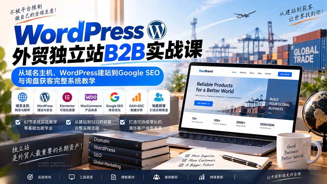 （20526期）WordPress外贸独立站B2B实战课：从域名主机、WordPress建站到Google SEO与询盘获客完整系统教学-洛柒笔记