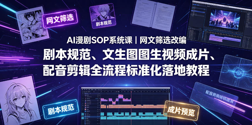 AI漫剧SOP系统课｜网文筛选改编、剧本规范、文生图图生视频成片、配音剪辑全流程标准化落地教程-洛柒笔记