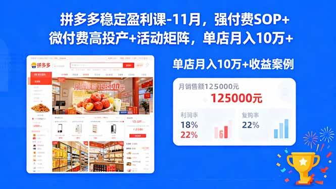 （16557期）拼多多稳定盈利课-11月，强付费SOP+微付费高投产+活动矩阵，单店月入10w+-洛柒笔记