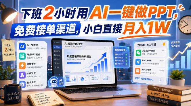 下班2小时用AI一键做PPT，免费接单渠道，小白直接月入1W【揭秘】-洛柒笔记