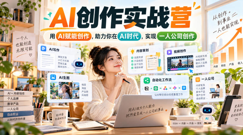 AI创作实战营，用AI赋能创作，助力你在AI时代，实现一人公司创作-洛柒笔记