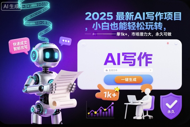 2025最新AI写作项目，小白也能轻松玩转，一单1k+，市场潜力大，永久可做-洛柒笔记