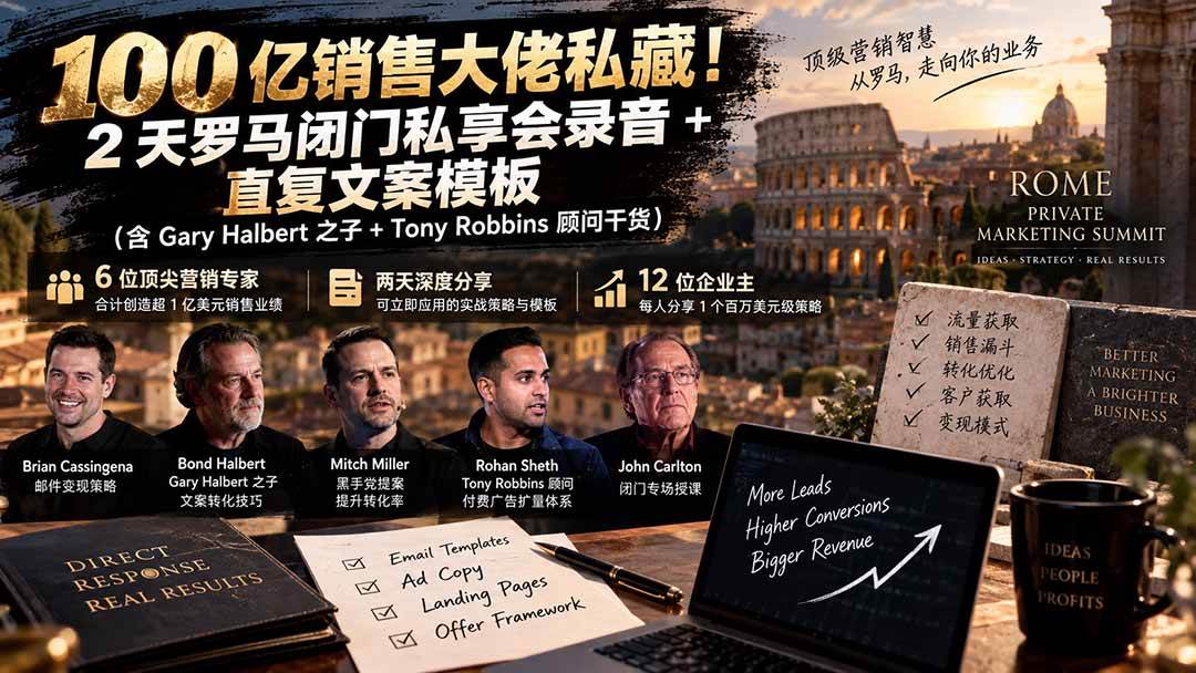 （20593期）100亿销售大佬私藏-无水印！2天罗马闭门私享会录音+直复文案模板【原创双语字幕】-洛柒笔记