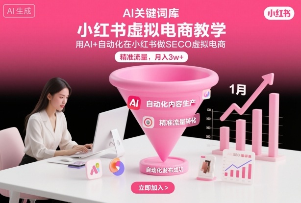 小红书虚拟电商项目，用AI+自动化在小红书做SEO虚拟电商，精准流量，月入3w+-洛柒笔记