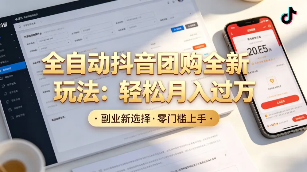 抖音全自动团购达人新玩法，一部手机轻松月入过万，日赚2000+-洛柒笔记