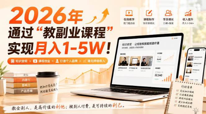 （20252期）2026年通过“教副业课程”实现月入1-5W！毫无保留的全部教给你-洛柒笔记