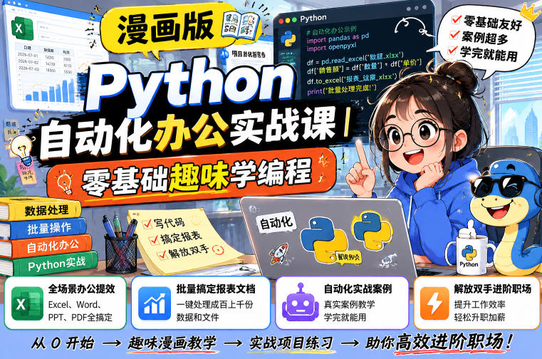 漫画版Python自动化办公实战课｜零基础趣味学编程，全场景办公提效、批量搞定报表文档、解放双手进阶职场-洛柒笔记