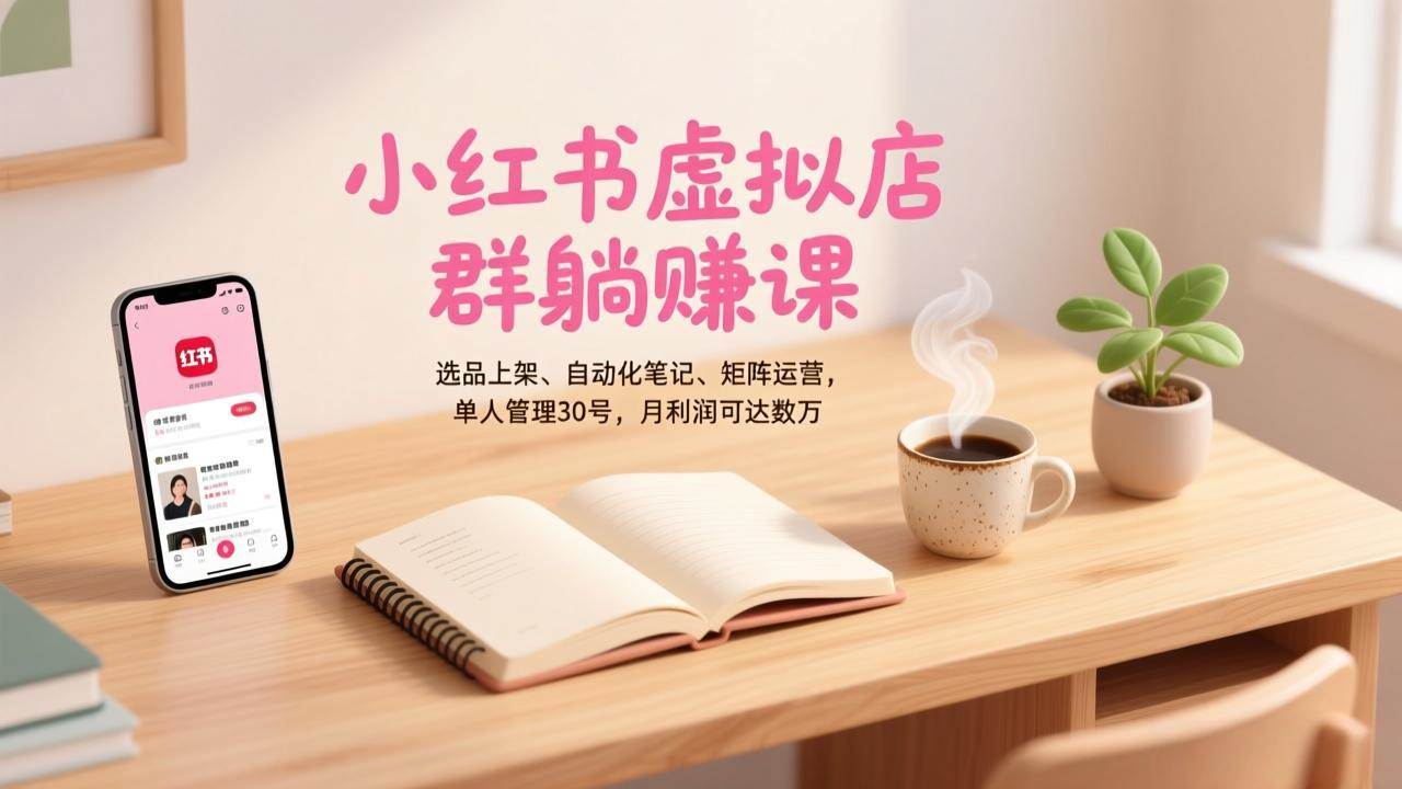 （17072期）小红书虚拟店群躺赚课，选品上架、自动化笔记、矩阵运营，单人管理30号，月利润可达数万-洛柒笔记