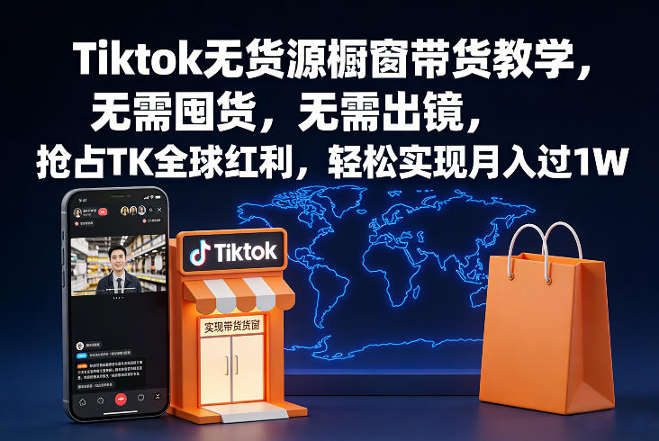 Tiktok无货源橱窗带货教学，无需囤货，无需出镜，抢占TK全球红利，轻松实现月入过1W-洛柒笔记