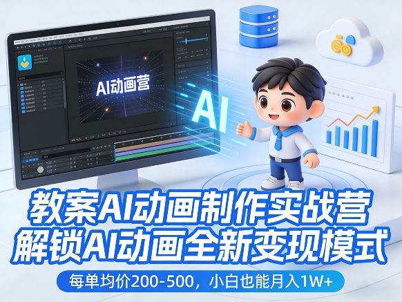 教案AI动画制作实战营，解锁AI动画全新变现模式，每单均价200-500，小白也能月入1W+-洛柒笔记
