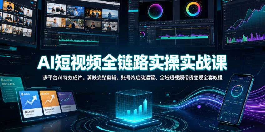 AI短视频全链路实操实战课｜多平台AI特效成片、剪映完整剪辑、账号冷启动运营、全域短视频带货变现全套教程-洛柒笔记