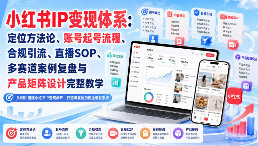 小红书IP变现体系：定位方法论、账号起号流程、合规引流、直播SOP、多赛道案例复盘与产品矩阵设计完整教学-洛柒笔记