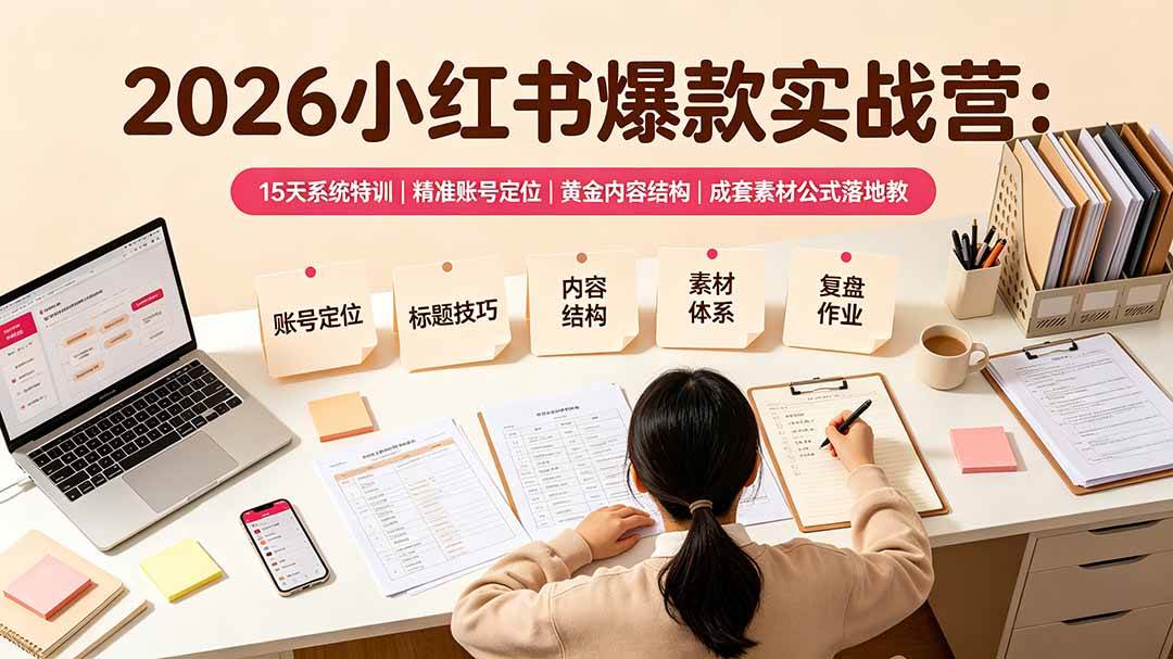 （19332期）2026小红书爆款实战营：15天系统特训｜精准账号定位｜黄金内容结构｜成套素材公式落地教程