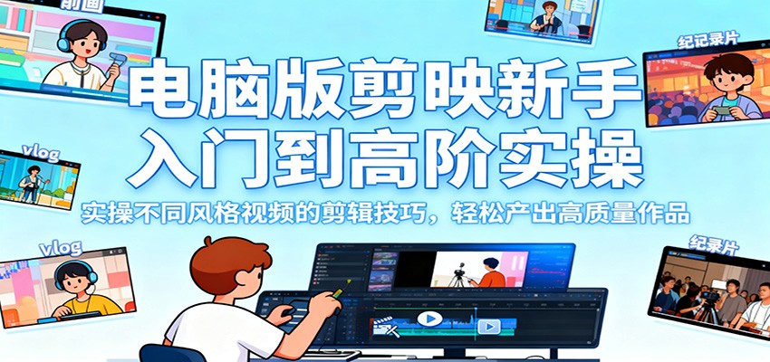 电脑版剪映新手入门到高阶实操，实操不同风格视频的剪辑技巧，轻松产出高质量作品-洛柒笔记