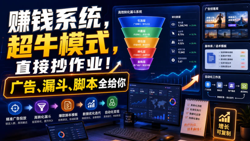 賺钱系统，超牛模式，直接抄作业！广告、漏斗、脚本全给你【原创双语字幕】-洛柒笔记