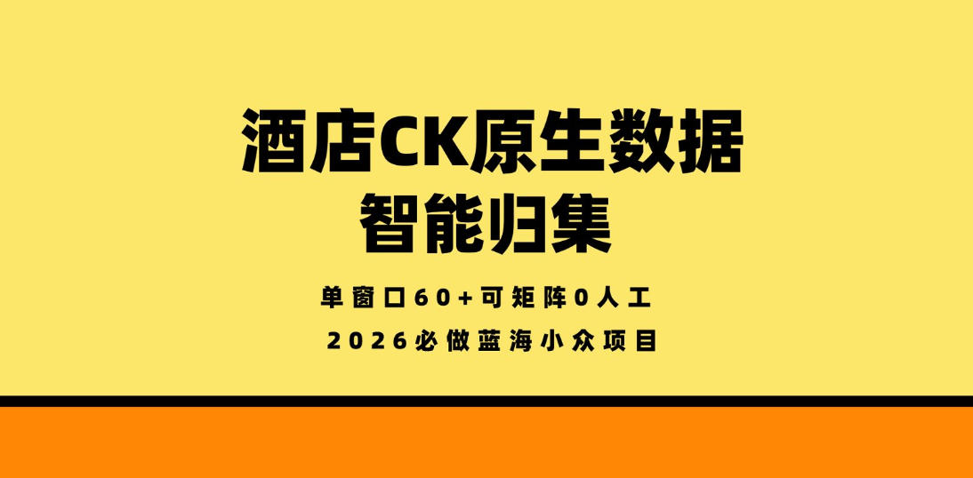 酒店CK原生数据智能归集，单窗口60+可矩阵0人工，2026必做蓝海小众项目【揭秘】-洛柒笔记