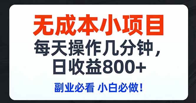 （17447期）无成本小项目,每天操作几分钟,日收益800+ 副业必看 小白必做！-洛柒笔记