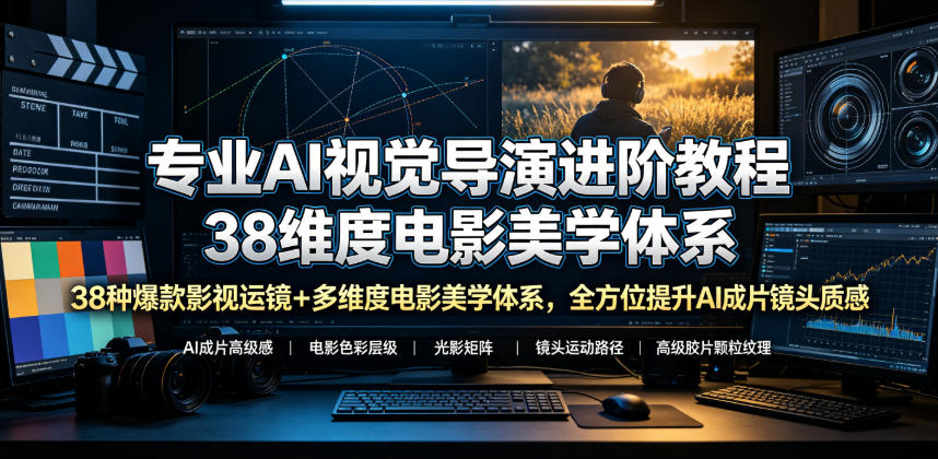 专业AI视觉导演进阶教程，38种爆款影视运镜+多维度电影美学体系，全方位提升AI成片高级感与镜头质感-洛柒笔记