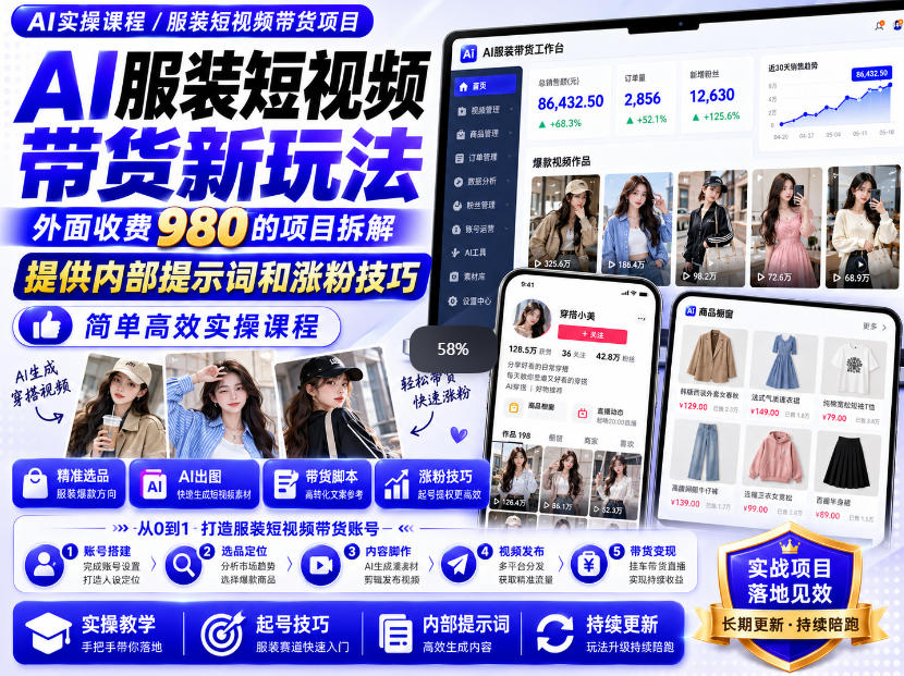 外面收费980AI快手带货系统课程，内部课程首次外放，操作简单高效，一分钟一条爆款视频-洛柒笔记