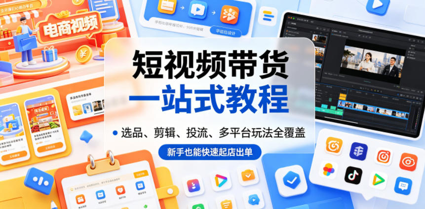 短视频带货一站式教程，选品、剪辑、投流、多平台玩法全覆盖，新手也能快速起店出单-洛柒笔记