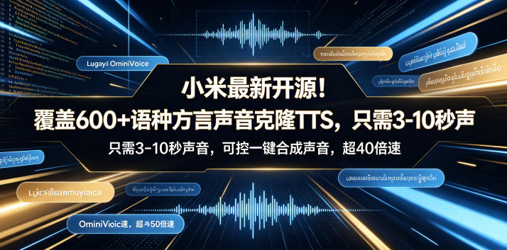 小米最新开源！覆盖600+语种方言声音克隆TTS，只需3-10秒声音，可控一键合成声音，超40倍速OmniVoice-洛柒笔记