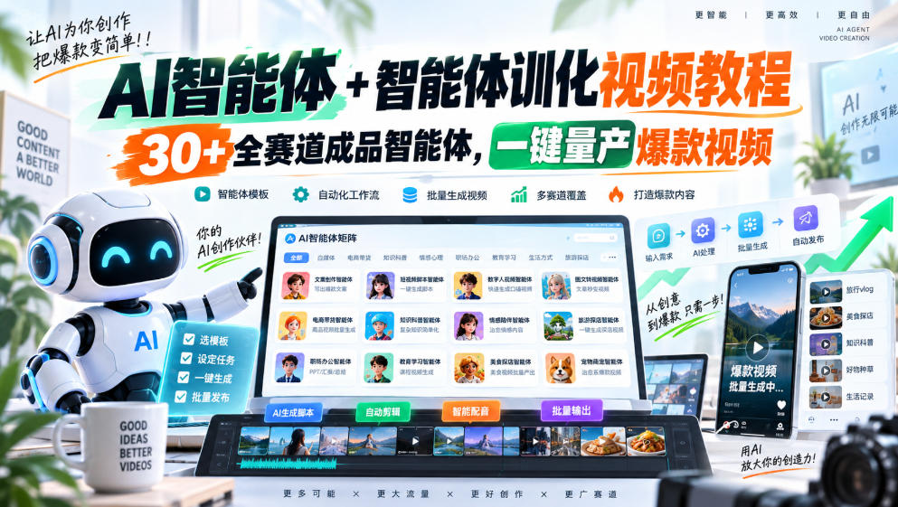 【无水印】AI智能体+智能体训化视频教程，30+全赛道成品智能体，一键量产爆款视频【更新】-洛柒笔记