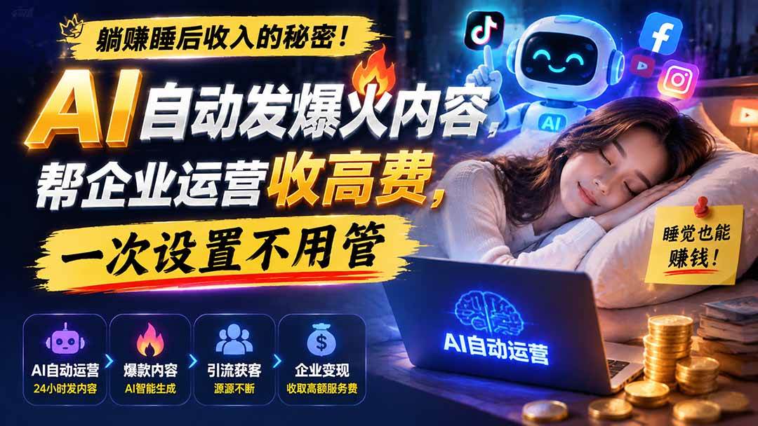 （19826期）躺赚睡后收入的秘密！AI 自动发爆火内容，帮企业运营收高费，一次设置不用管【原创双语字幕】-洛柒笔记