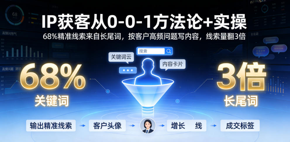 IP获客从0-1方法论+实操，68%精准线索来自长尾词，按客户高频问题写内容，线索量翻3倍-洛柒笔记
